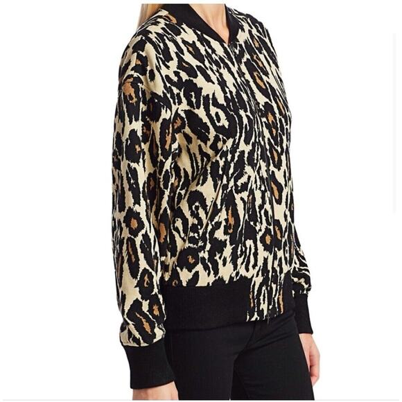 Diane von Furstenberg Full Zip Lon Leopard 100% Cotton Bomber Jacket Size XS EUC - Picture 4 of 9